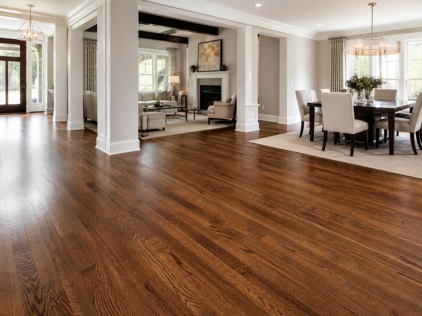 Refinished hardwood floors with warm natural tones