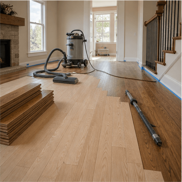 Hardwood flooring project in progress inside a Denver-area home
