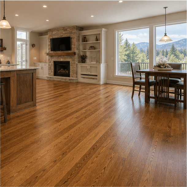 Freshly finished hardwood floors with warm natural tones