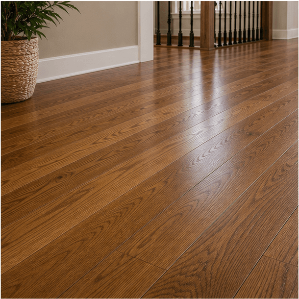Finished hardwood flooring detail in a residential home