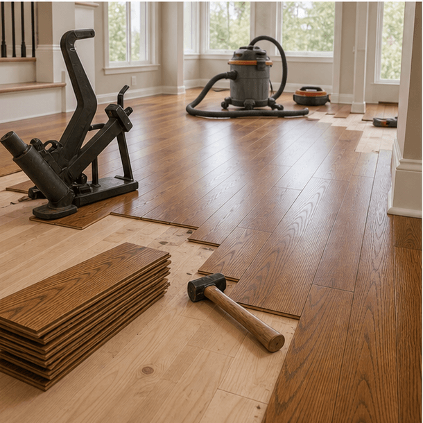 Hardwood flooring project in progress inside a Denver-area home