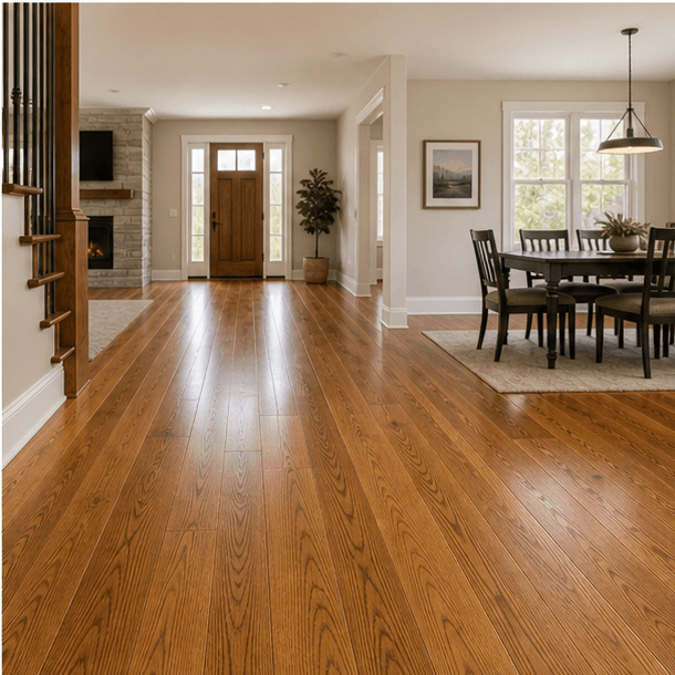 Freshly finished hardwood floors with warm natural tones