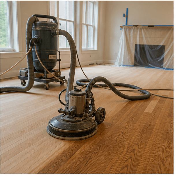 Dustless hardwood refinishing equipment and process
