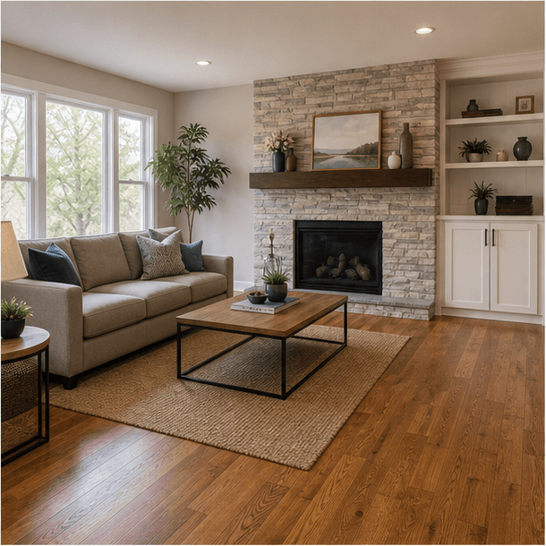 Finished hardwood flooring project ready for service planning