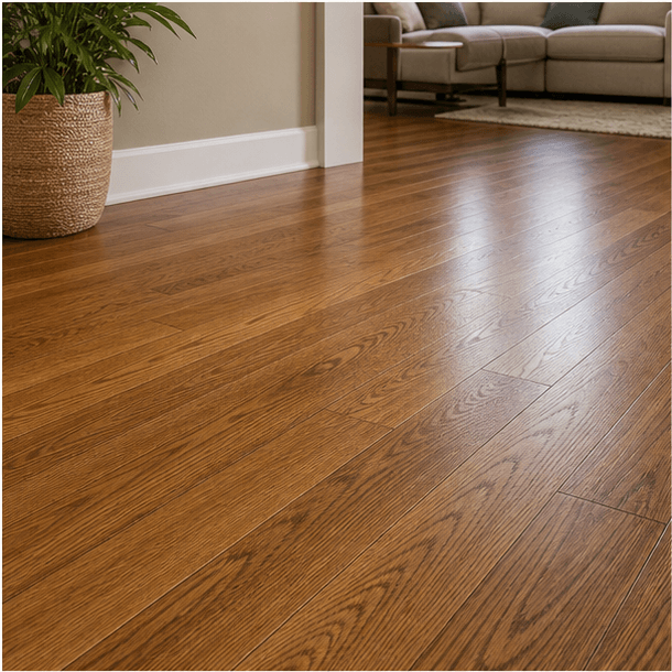 Finished hardwood flooring detail after dustless refinishing