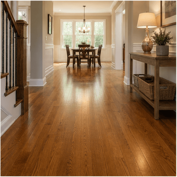 Refinished hardwood floors with warm natural tones
