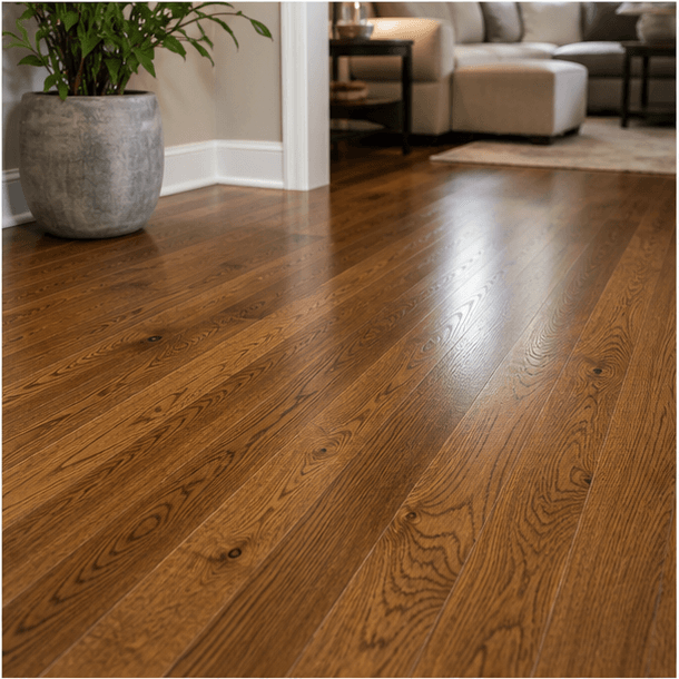 Finished hardwood flooring detail in a residential home